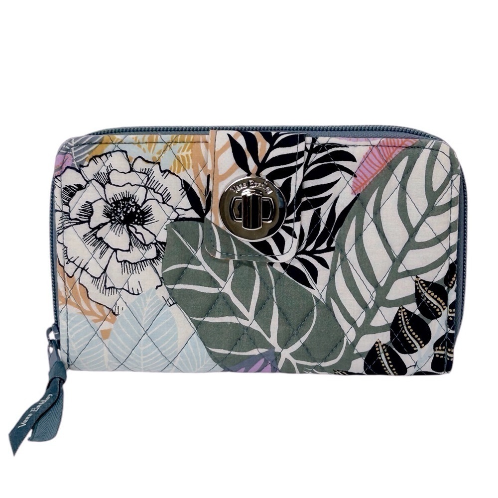 Vera Bradley Turnlock Wallet Palm Floral Gray/Purple/Black/Yellow NWOT